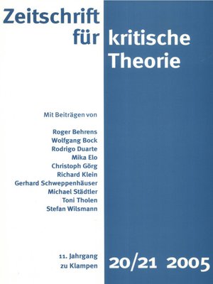 cover image of Zeitschrift für kritische Theorie / Zeitschrift für kritische Theorie, Heft 20/21